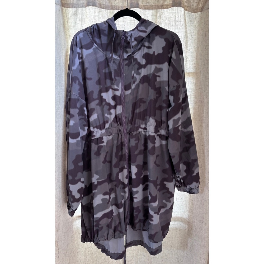 Z by Zella Womens 1X Camo Hooded Windbreaker Jacket Purple Gray Full‎ Zip Parka